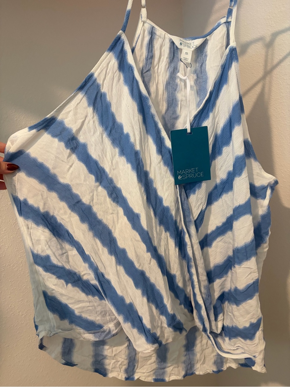 Market & Spruce White and Blue Stripe Tie-Dye Wrap Cami